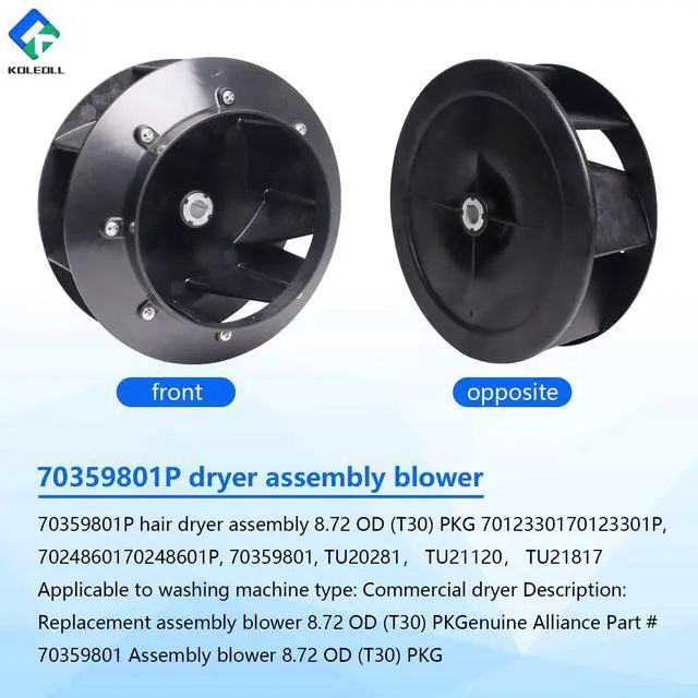 Alt view image 5 of 7 - 2 Pack 70359801P 70359801 Dryer T30 PKG 30lb Blower Assy 8.72 OD | Compatible with Dryer Speed Queen Fan Blower SA30/35 SAT30