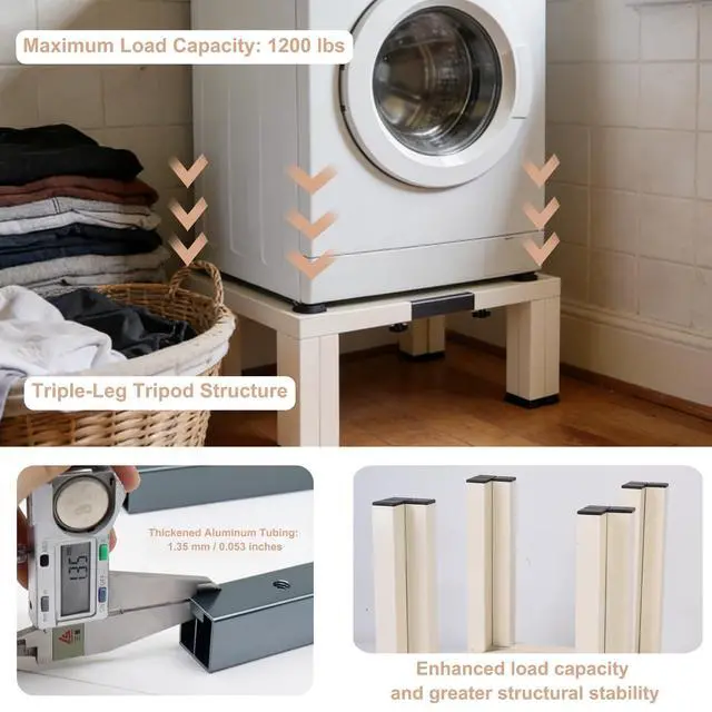 Alt view image 7 of 7 - Heavy Duty Laundry Pedestal for Washer and Dryer, Adjustable Stainless Steel Washing Machine Stand, Universal Appliance Base for Refrigerator, Mini Fridge and Small Appliances
