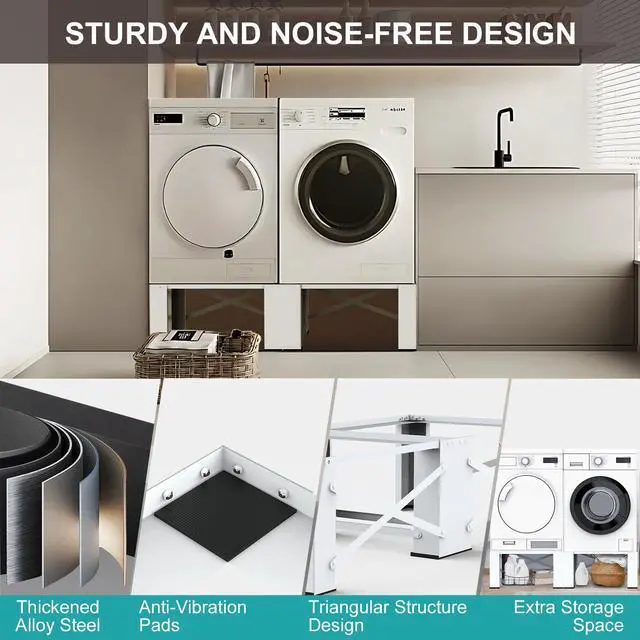 Alt view image 4 of 7 - 29" Washer and Dryer Pedestals Set of 2, Laundry Pedestal for Washer and Dryer, Alloy Steel Washing Machine Stand Raiser, Washer and Dryer Stand 12.6'' Height White
