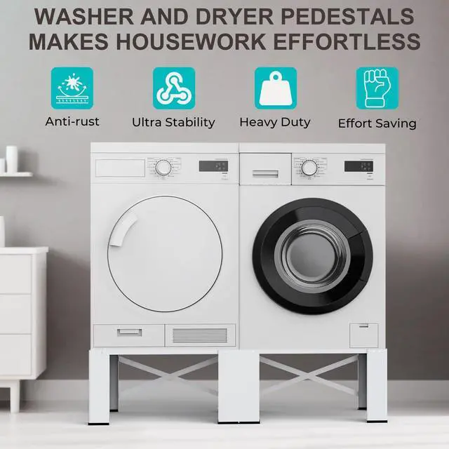 Alt view image 7 of 7 - 29" Washer and Dryer Pedestals Set of 2, Laundry Pedestal for Washer and Dryer, Alloy Steel Washing Machine Stand Raiser, Washer and Dryer Stand 12.6'' Height White