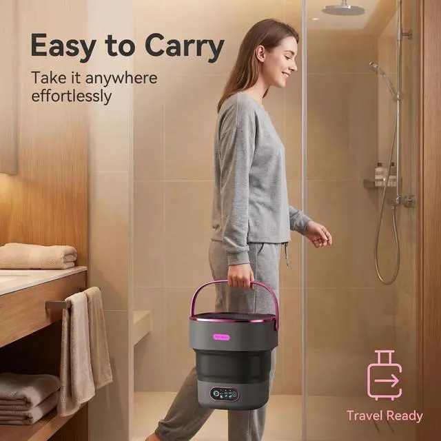 Alt view image 2 of 7 - Portable Washing Machine 16L Foldable Mini Washer with Spin Basket, 3 Timer Modes & Blue Light | For Baby Clothes, Dorms, RVs, Apartments & Travel