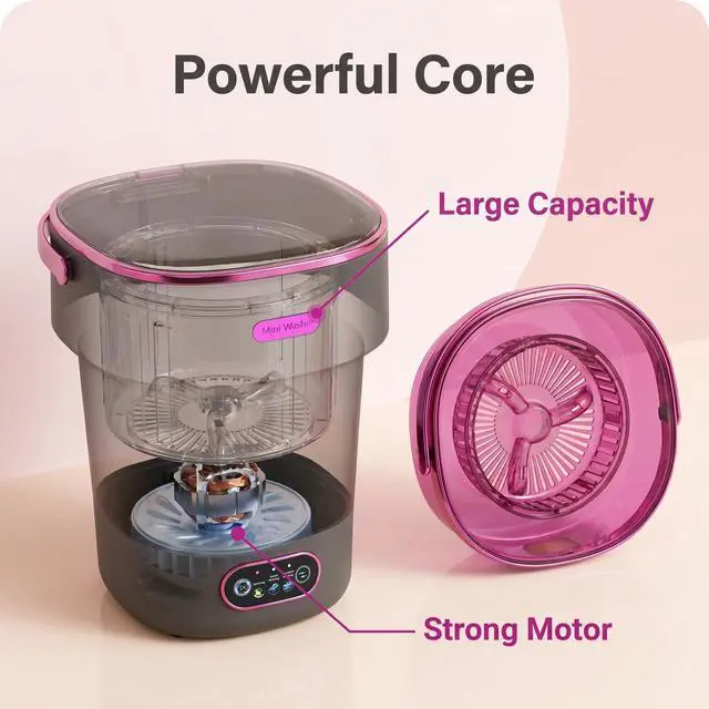 Alt view image 6 of 7 - Portable Washing Machine 16L Foldable Mini Washer with Spin Basket, 3 Timer Modes & Blue Light | For Baby Clothes, Dorms, RVs, Apartments & Travel