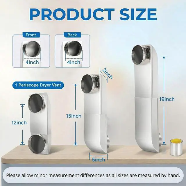 Alt view image 3 of 7 - 12"-19" Telescoping Dryer Vent Periscope Kit, Upgraded 304 Stainless Steel Adjustable Flat Vent for Tight Spaces, Universal 4" Fit with Aluminum Foil Tape Included