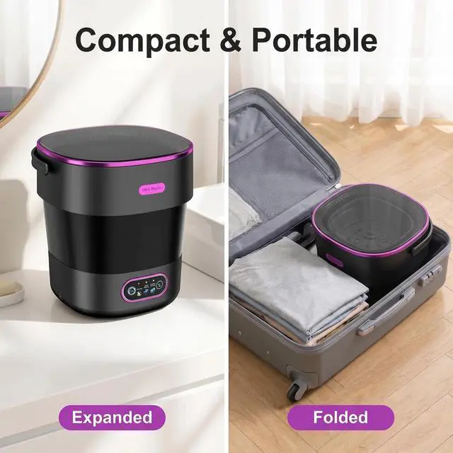 Alt view image 7 of 7 - Portable Washing Machine 16L Foldable Mini Washer with Spin Basket, 3 Timer Modes & Blue Light | For Baby Clothes, Dorms, RVs, Apartments & Travel
