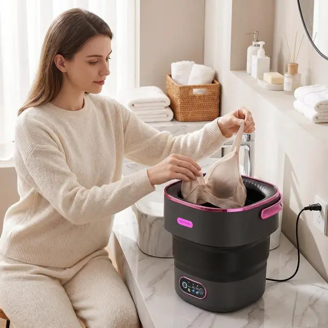 Alt view image 4 of 7 - Portable Washing Machine 16L Foldable Mini Washer with Spin Basket, 3 Timer Modes & Blue Light | For Baby Clothes, Dorms, RVs, Apartments & Travel