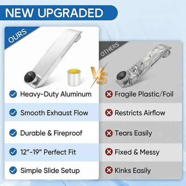Alt view image 4 of 7 - 12"-19" Telescoping Dryer Vent Periscope Kit, Upgraded 304 Stainless Steel Adjustable Flat Vent for Tight Spaces, Universal 4" Fit with Aluminum Foil Tape Included