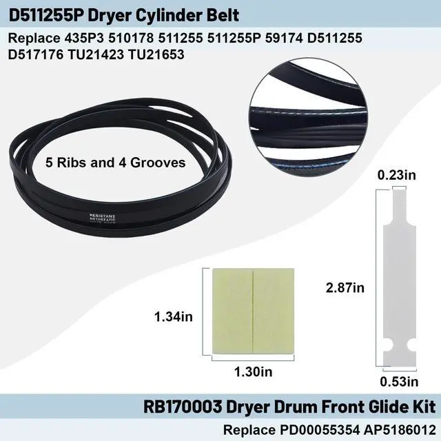 Alt view image 3 of 7 - Upgraded RB170002 4-in-1 Dryer Rebuild Kit Compatible with Spe-ed Qu-een 1992 & Newer Dryer - with RB170002 Rollers & D516792 Idler Pulley & D511255P Belt & RB170003 Drum Glides by