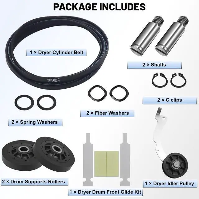 Alt view image 4 of 7 - Upgraded RB170002 4-in-1 Dryer Rebuild Kit Compatible with Spe-ed Qu-een 1992 & Newer Dryer - with RB170002 Rollers & D516792 Idler Pulley & D511255P Belt & RB170003 Drum Glides by