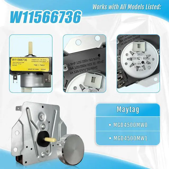 Alt view image 5 of 7 - W11566736 W11701755 Gas Dryer Timer & Knob Kit for Whirlpool Maytag (115VAC 60Hz), Replace 4982474 AP7225135 OEM28900542 PS17629166 EAP17629166 FIX17629166 162-427-1 23263CD2 T2