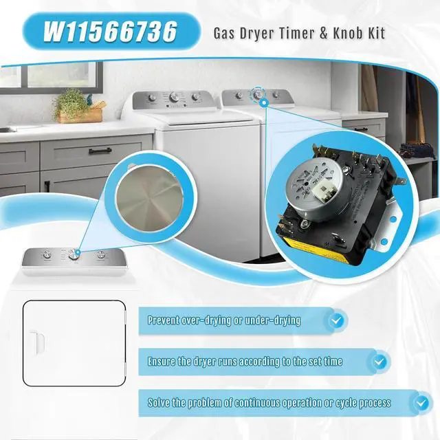 Alt view image 6 of 7 - W11566736 W11701755 Gas Dryer Timer & Knob Kit for Whirlpool Maytag (115VAC 60Hz), Replace 4982474 AP7225135 OEM28900542 PS17629166 EAP17629166 FIX17629166 162-427-1 23263CD2 T2