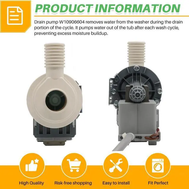 Alt view image 2 of 7 - W10906604 Washer Drain Pump Assembly for Whirlpool Kenmore Amana | Durable PP Material, Fixes Standing Water, Leaks & Loud Noise, Easy DIY Install, Replaces W10882103 W11176426 EAP11769645