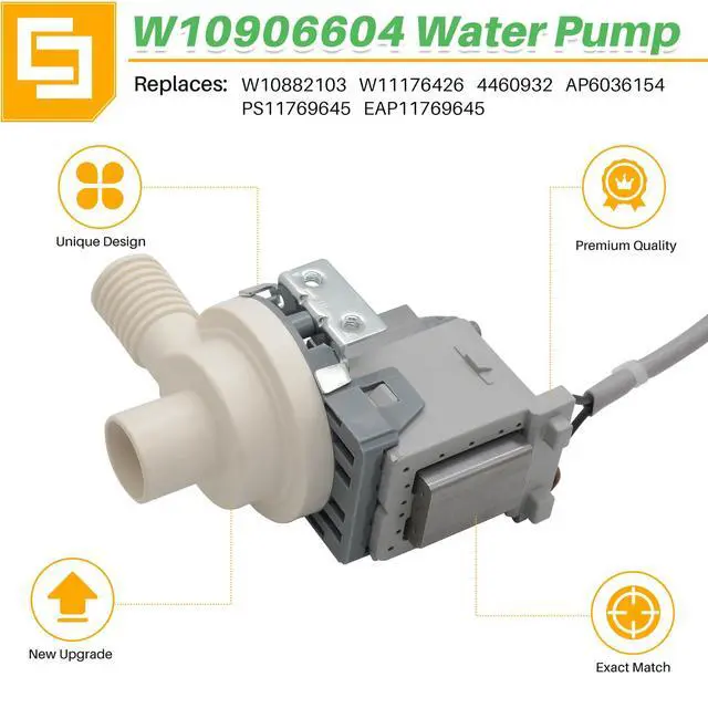 Alt view image 3 of 7 - W10906604 Washer Drain Pump Assembly for Whirlpool Kenmore Amana | Durable PP Material, Fixes Standing Water, Leaks & Loud Noise, Easy DIY Install, Replaces W10882103 W11176426 EAP11769645
