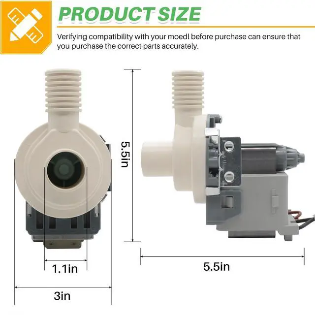 Alt view image 4 of 7 - W10906604 Washer Drain Pump Assembly for Whirlpool Kenmore Amana | Durable PP Material, Fixes Standing Water, Leaks & Loud Noise, Easy DIY Install, Replaces W10882103 W11176426 EAP11769645