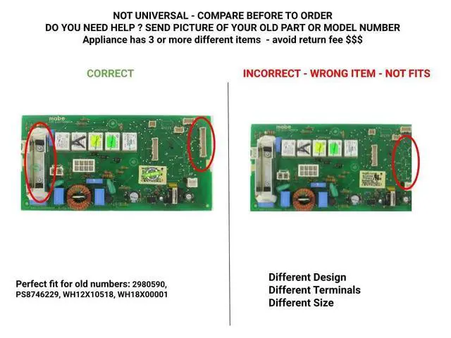 Alt view image 3 of 6 - Global **ORIGINAL CONNECTORS** WH12X20274 Dryer Control Board Compatible with GE Fits old numbers WH12X20274, WCC101K, E226586