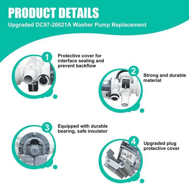 Alt view image 2 of 7 - Upgraded DC97-20621A Washer Drain Pump Assembly compatible with Samsung Washer Maching Motor Repalcement for Samsung Washing Pump Motor WF45A6400AV/US, WF45B6300AC/US, WF45M5500AP/A5-0051 Part