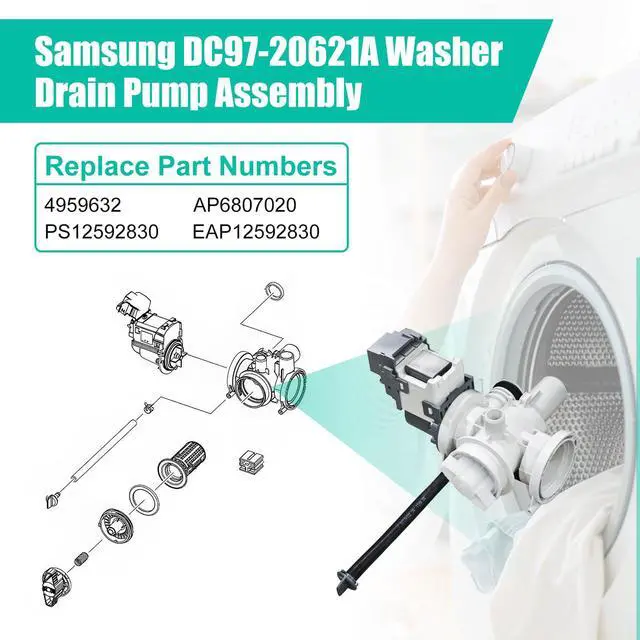 Alt view image 3 of 7 - Upgraded DC97-20621A Washer Drain Pump Assembly compatible with Samsung Washer Maching Motor Repalcement for Samsung Washing Pump Motor WF45A6400AV/US, WF45B6300AC/US, WF45M5500AP/A5-0051 Part