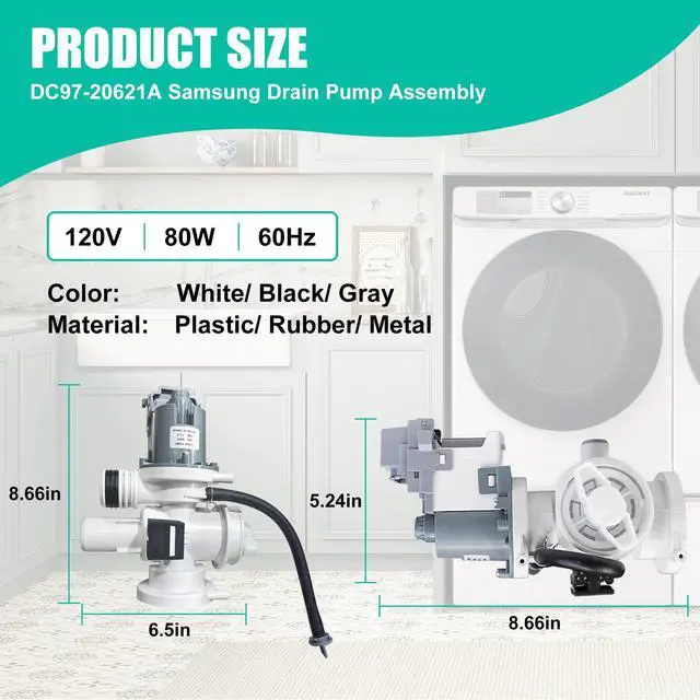 Alt view image 7 of 7 - Upgraded DC97-20621A Washer Drain Pump Assembly compatible with Samsung Washer Maching Motor Repalcement for Samsung Washing Pump Motor WF45A6400AV/US, WF45B6300AC/US, WF45M5500AP/A5-0051 Part