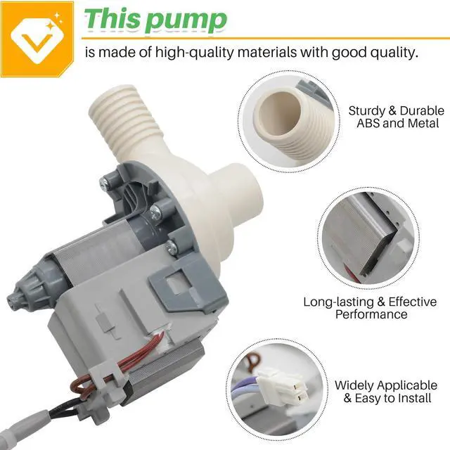 Alt view image 5 of 7 - W10906604 Washer Drain Pump Assembly for Whirlpool Kenmore Amana | Durable PP Material, Fixes Standing Water, Leaks & Loud Noise, Easy DIY Install, Replaces W10882103 W11176426 EAP11769645