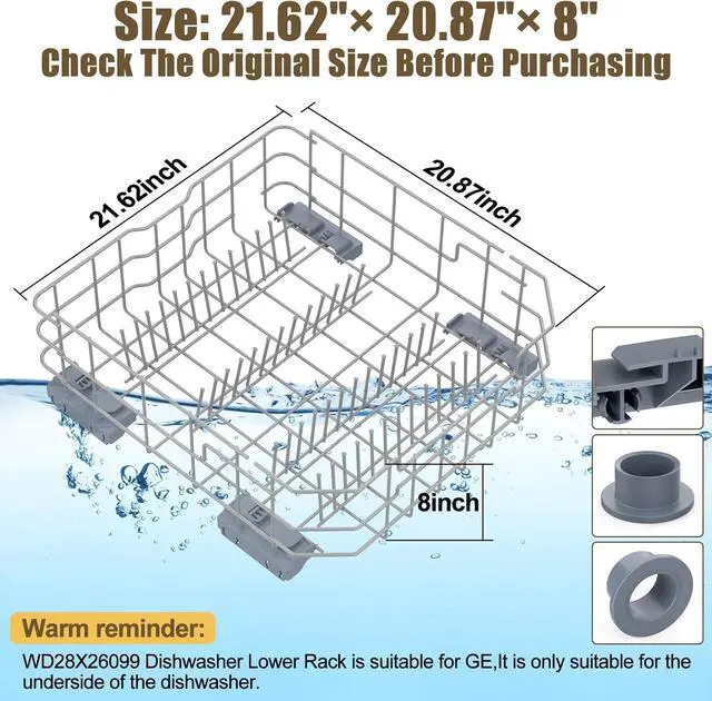 Alt view image 2 of 7 - UPGRADED WD28X26099 WD28x24396 Dishwasher Lower Rack Replacement Compatible with GE Dishwasher Rack Parts with WD28X10128 Dishwasher Silverware Basket & WD28X27241 Dishwasher Rack Roller Kit