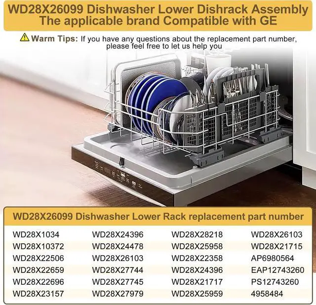 Alt view image 4 of 7 - UPGRADED WD28X26099 WD28x24396 Dishwasher Lower Rack Replacement Compatible with GE Dishwasher Rack Parts with WD28X10128 Dishwasher Silverware Basket & WD28X27241 Dishwasher Rack Roller Kit