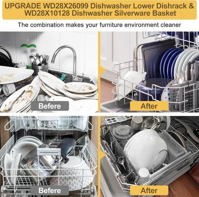 Alt view image 6 of 7 - UPGRADED WD28X26099 WD28x24396 Dishwasher Lower Rack Replacement Compatible with GE Dishwasher Rack Parts with WD28X10128 Dishwasher Silverware Basket & WD28X27241 Dishwasher Rack Roller Kit