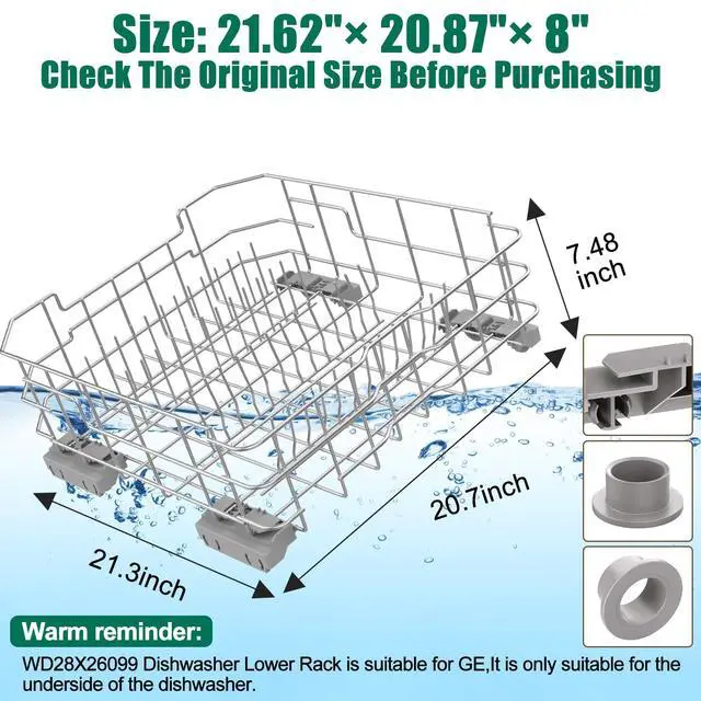 Alt view image 2 of 7 - UPGRADED 304 Stainless Steel WD28X26099 WD28X24396 Dishwasher Lower Rack Replacement Compatible with GE Dishwasher Rack Parts With WD28X27241 Wheel & WD28X10128 Universal Dishwasher Silverware Basket
