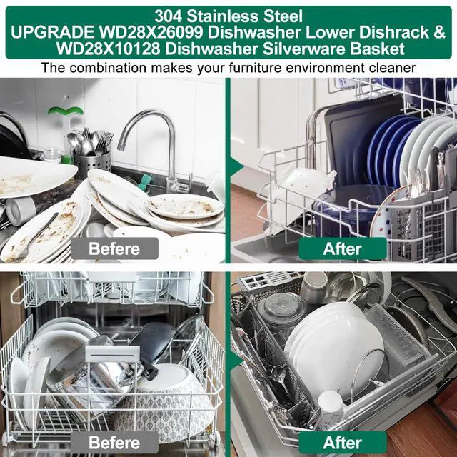 Alt view image 5 of 7 - UPGRADED 304 Stainless Steel WD28X26099 WD28X24396 Dishwasher Lower Rack Replacement Compatible with GE Dishwasher Rack Parts With WD28X27241 Wheel & WD28X10128 Universal Dishwasher Silverware Basket
