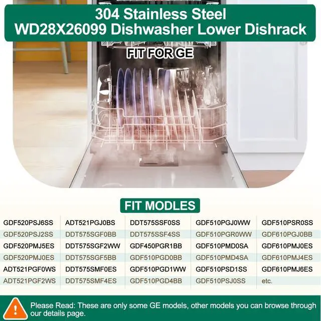 Alt view image 6 of 7 - UPGRADED 304 Stainless Steel WD28X26099 WD28X24396 Dishwasher Lower Rack Replacement Compatible with GE Dishwasher Rack Parts With WD28X27241 Wheel & WD28X10128 Universal Dishwasher Silverware Basket