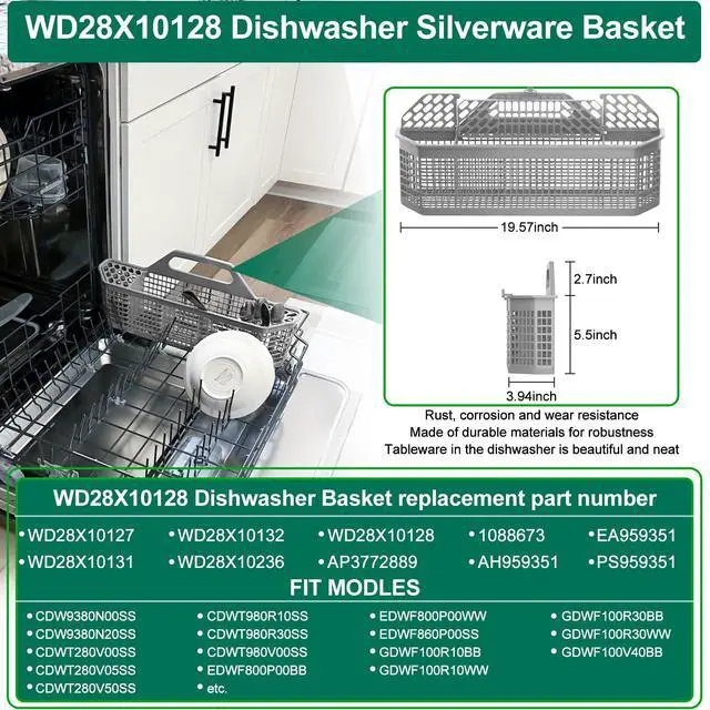 Alt view image 7 of 7 - UPGRADED 304 Stainless Steel WD28X26099 WD28X24396 Dishwasher Lower Rack Replacement Compatible with GE Dishwasher Rack Parts With WD28X27241 Wheel & WD28X10128 Universal Dishwasher Silverware Basket