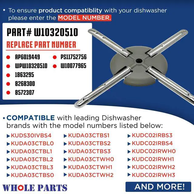 Alt view image 3 of 7 - Upgraded Dishwasher Lower Spray Arm/Wash Arm Part# W10320510 - Replacement and Compatible with Some Kitchen Aid and Whirlpool Dishwashers