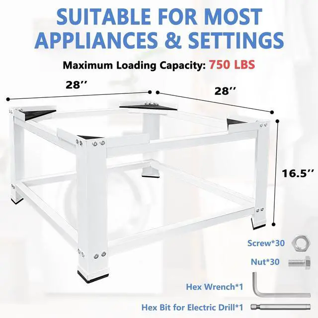 Alt view image 3 of 6 - 16" Height Washer and Dryer Pedestals,Heavy Duty Laundry Pedestal Universal Fit 600lbs Capacity,Washing Machine Base Stand and Dryer Base for Laundry Room (White)
