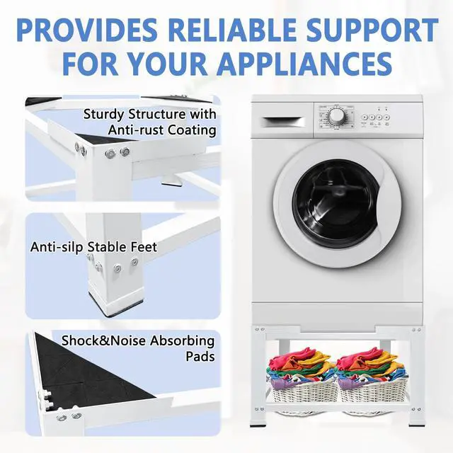 Alt view image 4 of 6 - 16" Height Washer and Dryer Pedestals,Heavy Duty Laundry Pedestal Universal Fit 600lbs Capacity,Washing Machine Base Stand and Dryer Base for Laundry Room (White)