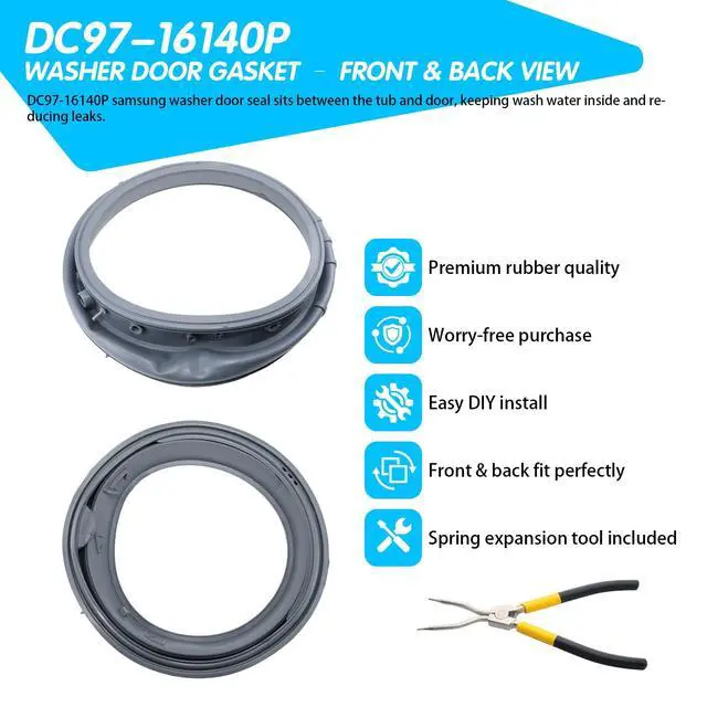 Alt view image 5 of 7 - WF45M5500AW/A5 WF45K6200AZ/A2 WF45K6200AW/A2 DC97-19755A Door Boot Seal | WF45M5500AP/A5 WF45M5500AZ/A5 WF50K7500AV/A2 WF45K6200A2 WF45K6200AW DC97-16140P; with spring clamp tool