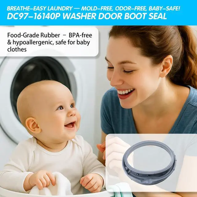 Alt view image 7 of 7 - WF45M5500AW/A5 WF45K6200AZ/A2 WF45K6200AW/A2 DC97-19755A Door Boot Seal | WF45M5500AP/A5 WF45M5500AZ/A5 WF50K7500AV/A2 WF45K6200A2 WF45K6200AW DC97-16140P; with spring clamp tool