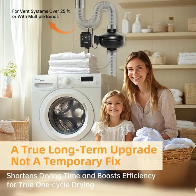 Alt view image 2 of 7 - M-4DBT Automatic Dryer Vent Booster Exhaust Fan 4" Duct, 200 CFM High Airflow, 130 Min Delay Adjustment, Improves Long-Vent Ventilation & Reduces Lint Buildup