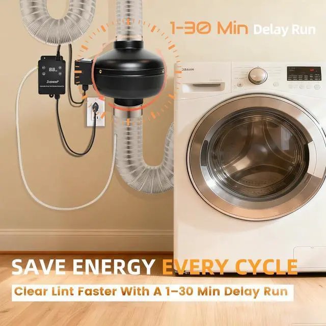 Alt view image 5 of 7 - M-4DBT Automatic Dryer Vent Booster Exhaust Fan 4" Duct, 200 CFM High Airflow, 130 Min Delay Adjustment, Improves Long-Vent Ventilation & Reduces Lint Buildup