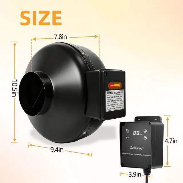 Alt view image 7 of 7 - M-4DBT Automatic Dryer Vent Booster Exhaust Fan 4" Duct, 200 CFM High Airflow, 130 Min Delay Adjustment, Improves Long-Vent Ventilation & Reduces Lint Buildup