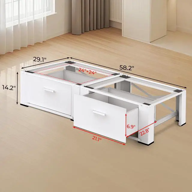 Alt view image 2 of 7 - 29" Washer and Dryer Pedestals with Drawer- Laundry Pedestal Stand for Washer and Dryer Set of 2,Alloy Steel Washing Machine Stand Raiser, washer dryer pedestal 14.3'' Height White