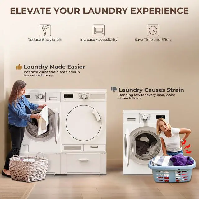 Alt view image 3 of 7 - 29" Washer and Dryer Pedestals with Drawer- Laundry Pedestal Stand for Washer and Dryer Set of 2,Alloy Steel Washing Machine Stand Raiser, washer dryer pedestal 14.3'' Height White