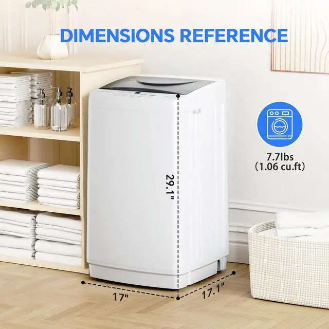 Alt view image 2 of 7 - Portable Washing Machine, 1.06 Cu.Ft. Full-Automatic Laundry Machine with Child Safety Lock, 10 Wash Cycles & 3 Water Levels, 7.7 LBS Compact Washer for Apartment Dorm RV Camping, White