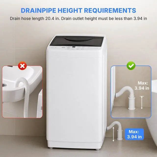 Alt view image 3 of 7 - Portable Washing Machine, 1.06 Cu.Ft. Full-Automatic Laundry Machine with Child Safety Lock, 10 Wash Cycles & 3 Water Levels, 7.7 LBS Compact Washer for Apartment Dorm RV Camping, White