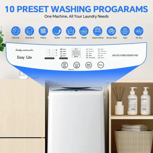 Alt view image 4 of 7 - Portable Washing Machine, 1.06 Cu.Ft. Full-Automatic Laundry Machine with Child Safety Lock, 10 Wash Cycles & 3 Water Levels, 7.7 LBS Compact Washer for Apartment Dorm RV Camping, White