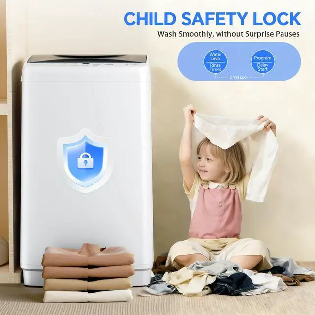 Alt view image 6 of 7 - Portable Washing Machine, 1.06 Cu.Ft. Full-Automatic Laundry Machine with Child Safety Lock, 10 Wash Cycles & 3 Water Levels, 7.7 LBS Compact Washer for Apartment Dorm RV Camping, White