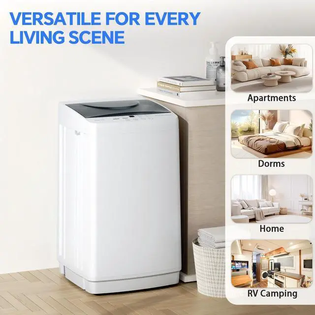 Alt view image 7 of 7 - Portable Washing Machine, 1.06 Cu.Ft. Full-Automatic Laundry Machine with Child Safety Lock, 10 Wash Cycles & 3 Water Levels, 7.7 LBS Compact Washer for Apartment Dorm RV Camping, White