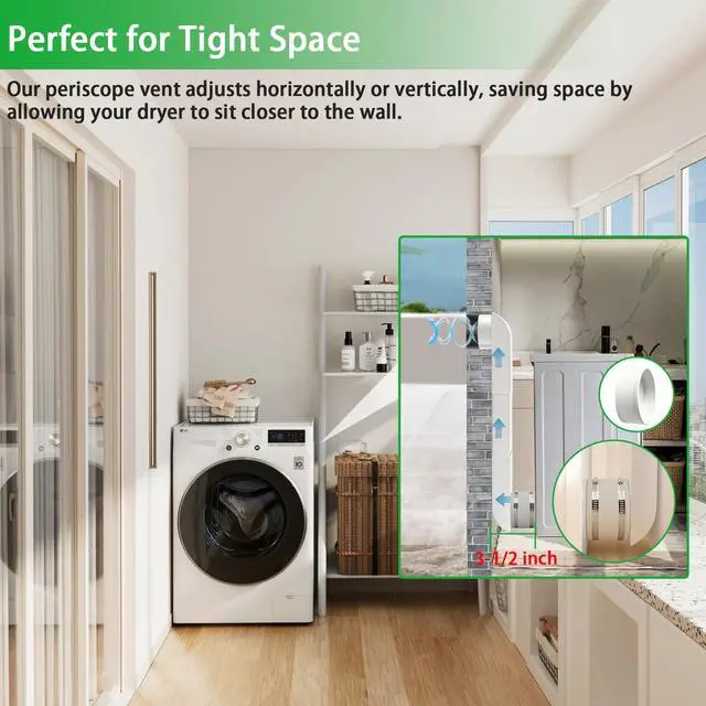 Alt view image 3 of 7 - 2026 Upgraded Periscope Dryer Vent Kit with Flexible Silicone Connector, 29-45 Inch Stainless Steel Telescoping Duct for Tight Spaces, Low Profile Flat Vent for Whirlpool & All Universal 4" Dryers