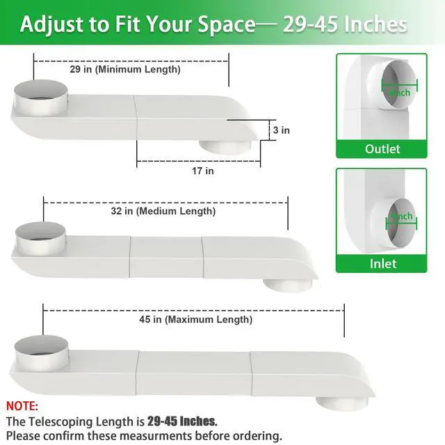 Alt view image 2 of 7 - 2026 Upgraded Periscope Dryer Vent Kit with Flexible Silicone Connector, 29-45 Inch Stainless Steel Telescoping Duct for Tight Spaces, Low Profile Flat Vent for Whirlpool & All Universal 4" Dryers