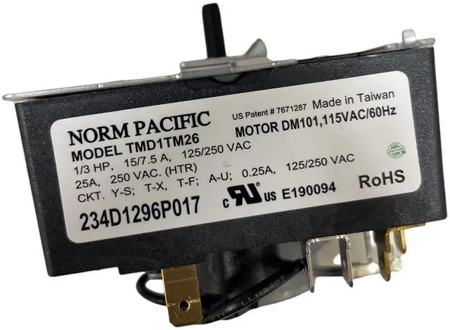 Main image of 234D1296P017, NORM PACIFIC MODEL TMD1TM26 4248297 Dryer Timer compatible with GE, Kenmore, General Electric Laundry Stackable TMD1TM26