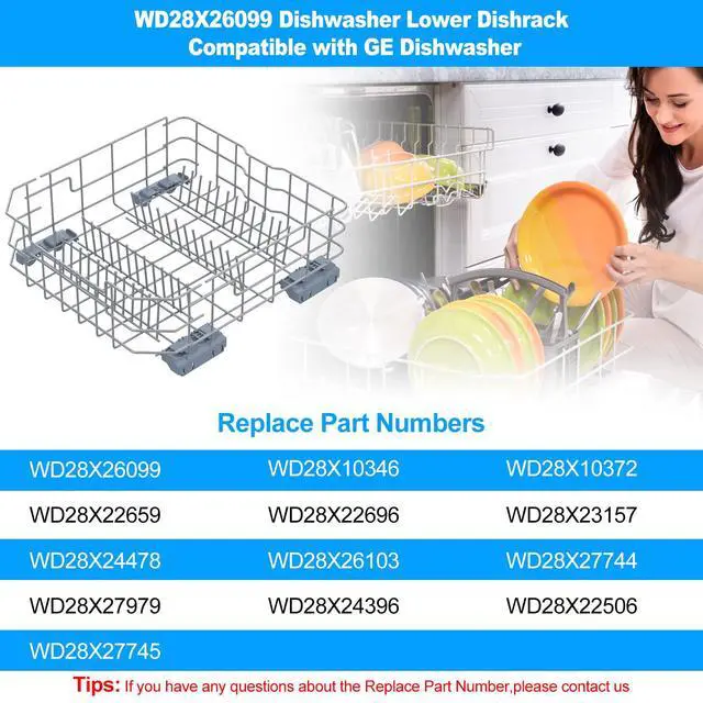 Alt view image 3 of 7 - UPGRADED WD28X26099 WD28X34744 Dishwasher Lower Rack Compatible with GE Dishwasher Rack Replacement Parts WD28X24396 WD28X22659 WD28X28918 GDF510PSM0SS GDF510PSD1SS GE Dishwasher Rack Parts with Wheel