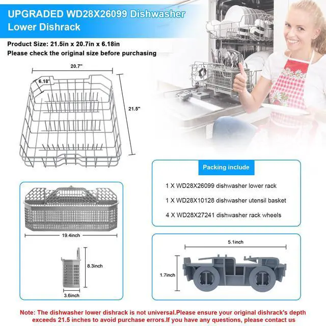 Alt view image 2 of 7 - UPGRADED WD28X26099 WD28X34744 Dishwasher Lower Rack Compatible with GE Dishwasher Rack Replacement Parts WD28X24396 WD28X22659 WD28X28918 GDF510PSM0SS GDF510PSD1SS GE Dishwasher Rack Parts with Wheel