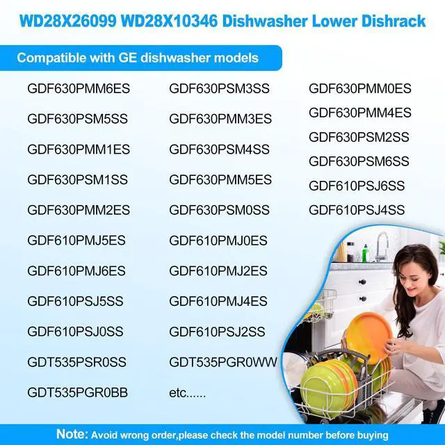 Alt view image 5 of 7 - UPGRADED WD28X26099 WD28X34744 Dishwasher Lower Rack Compatible with GE Dishwasher Rack Replacement Parts WD28X24396 WD28X22659 WD28X28918 GDF510PSM0SS GDF510PSD1SS GE Dishwasher Rack Parts with Wheel